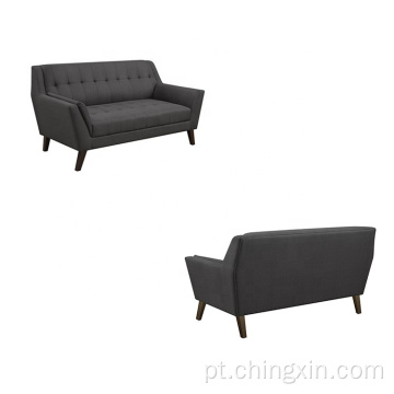Sala de estar dois assento tecido cinza sofá de lazer com pernas de madeira maciça